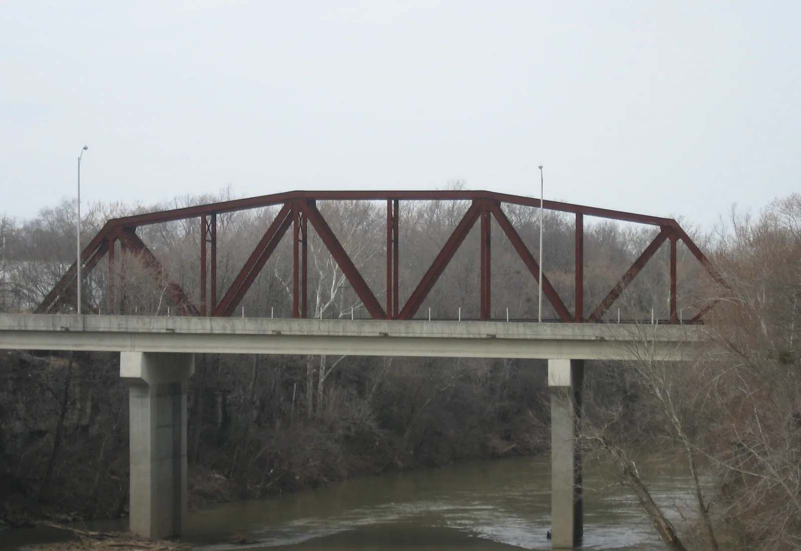 The Barren River passes beneath road and railroad bridges in Bowling Green, Kentucky.