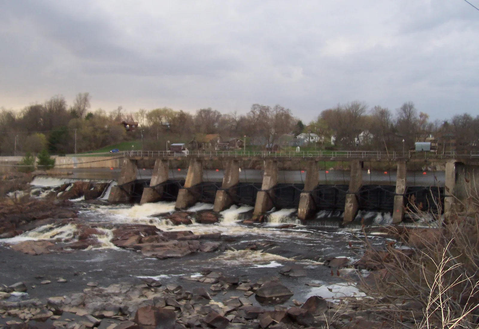 The Black River drops over rocky falls in Wisconsin.