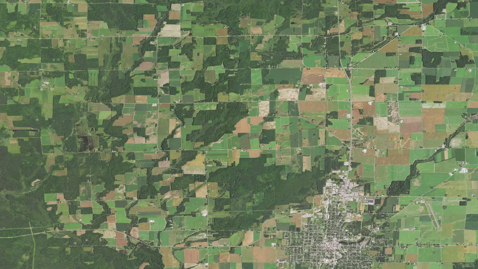 Aerial orthoimagery shows the East Branch Eau Claire River corridor between Wayside Park and Highway 64, Wisconsin.