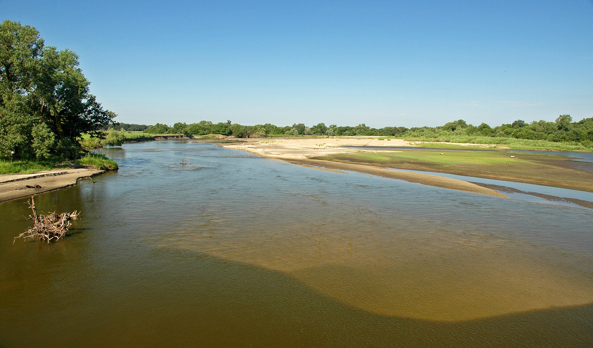 The Elkhorn River flows beneath a bridge near Neligh, Nebraska.