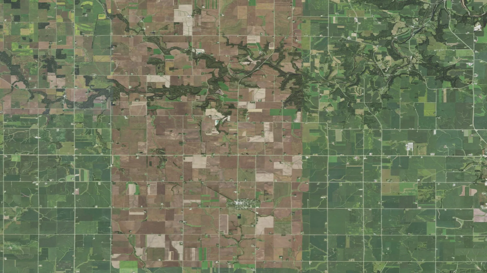 Aerial orthoimagery shows the Little Turkey River corridor between Gouldsburg and Eldorado, Iowa.