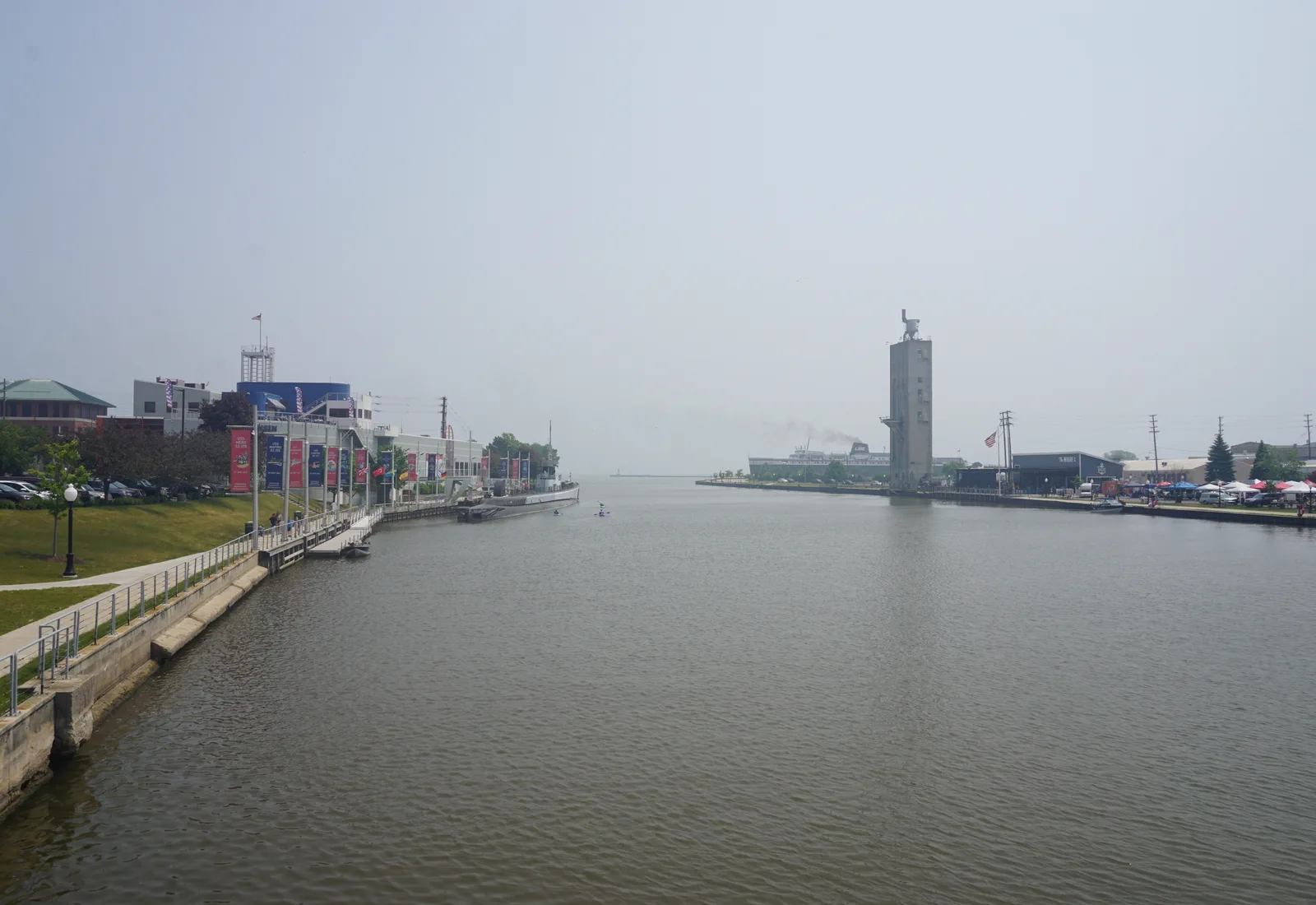 The Manitowoc River flows through Manitowoc, Wisconsin.