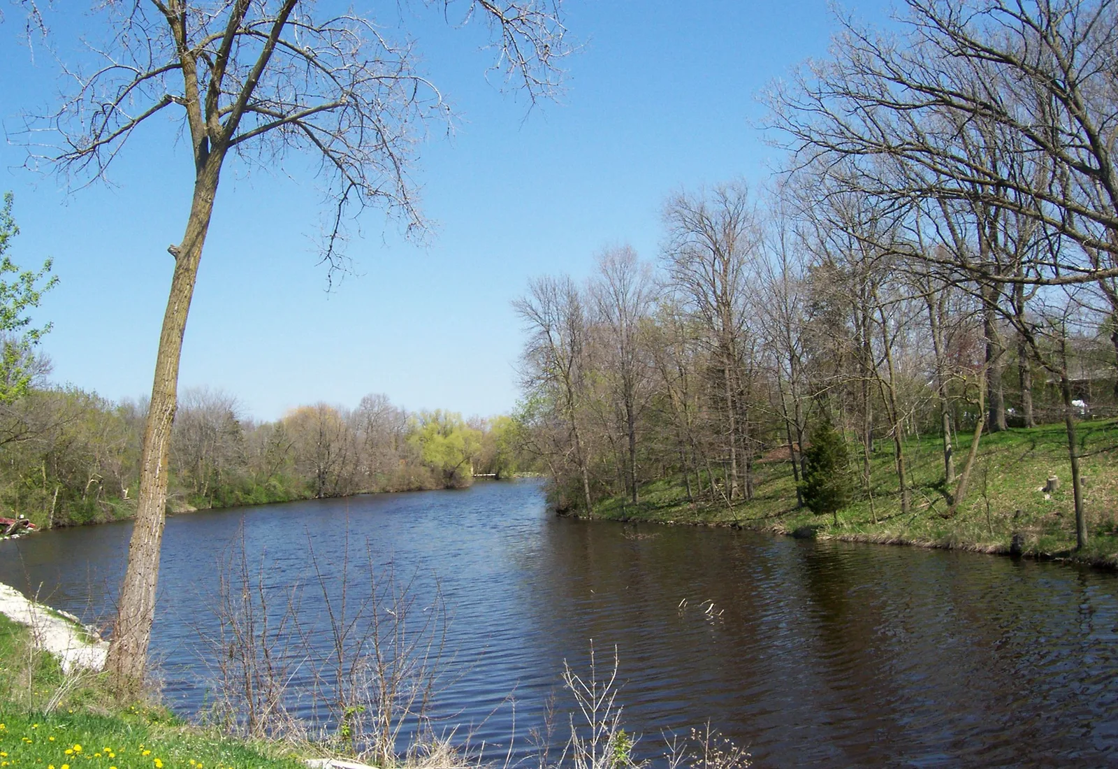 The Mullet River flows through downtown Glenbeulah, Wisconsin.