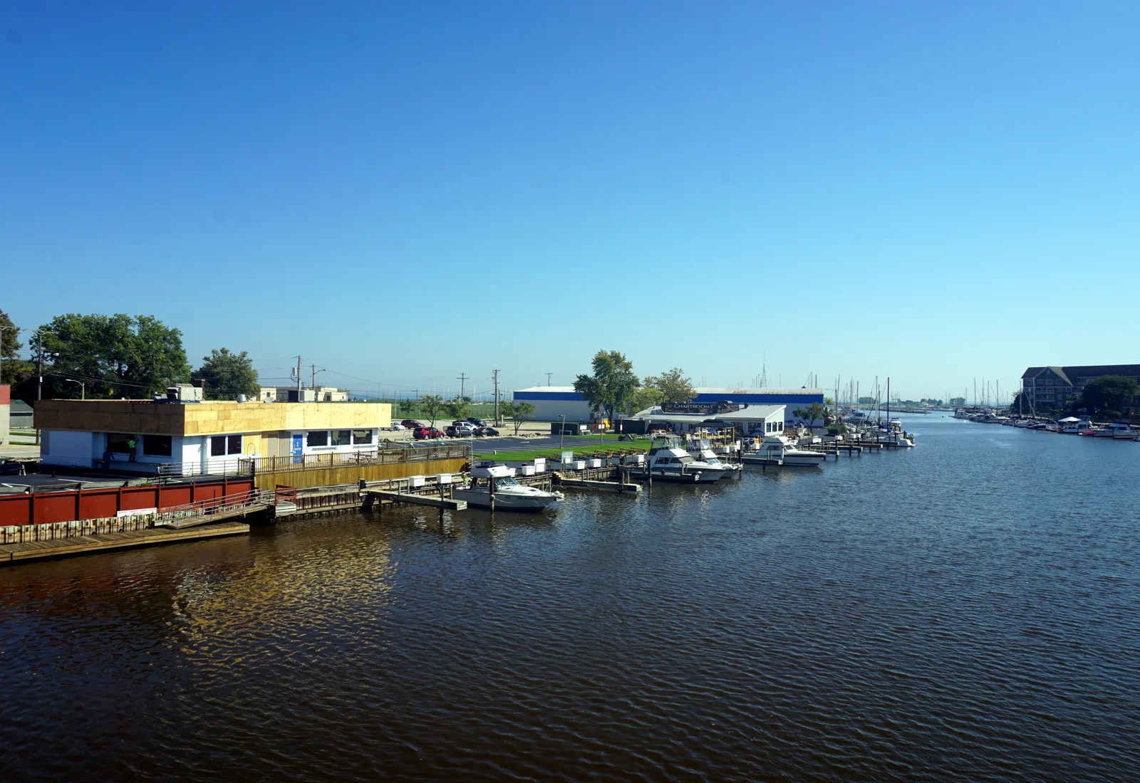 The Root River flows through Racine, Wisconsin.