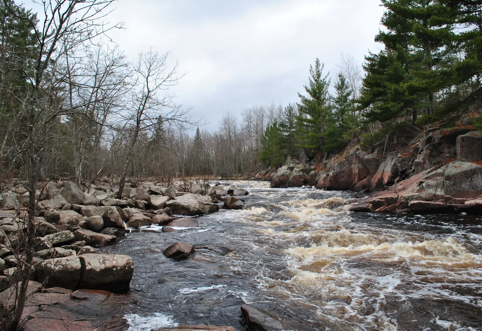 The South Fork of the Jump River flows through Big Falls County Park, Wisconsin.