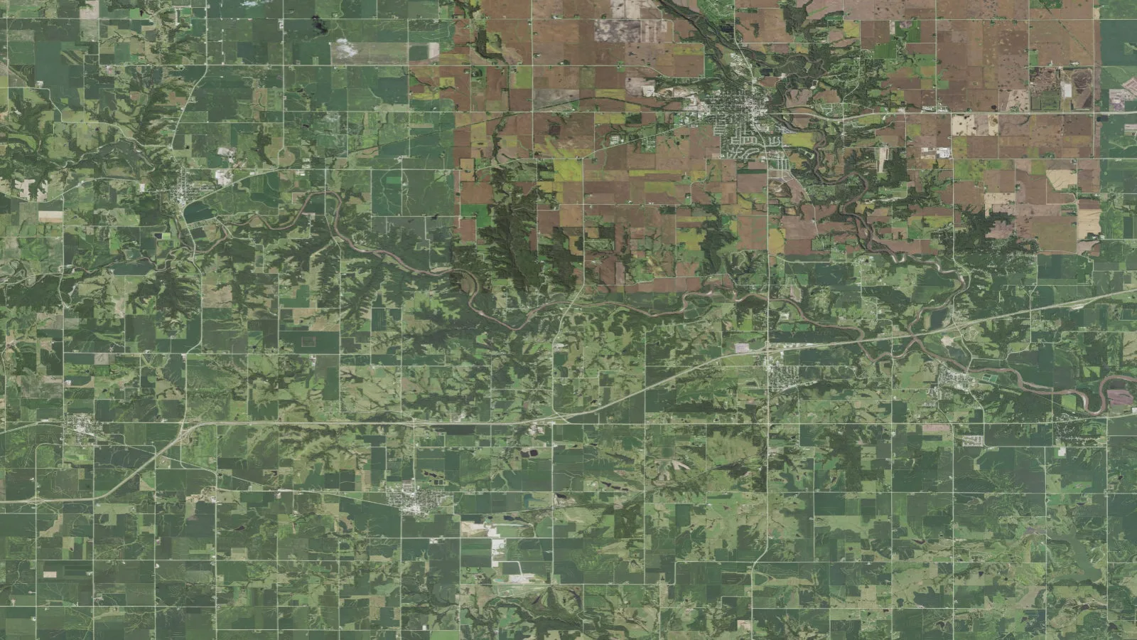 Aerial orthoimagery shows the South Raccoon River corridor between Redfield and Van Meter, Iowa.