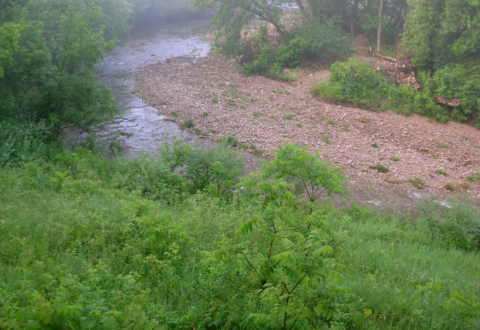 Early morning mist rises from the Whitewater River in Whitewater State Park, Minnesota.